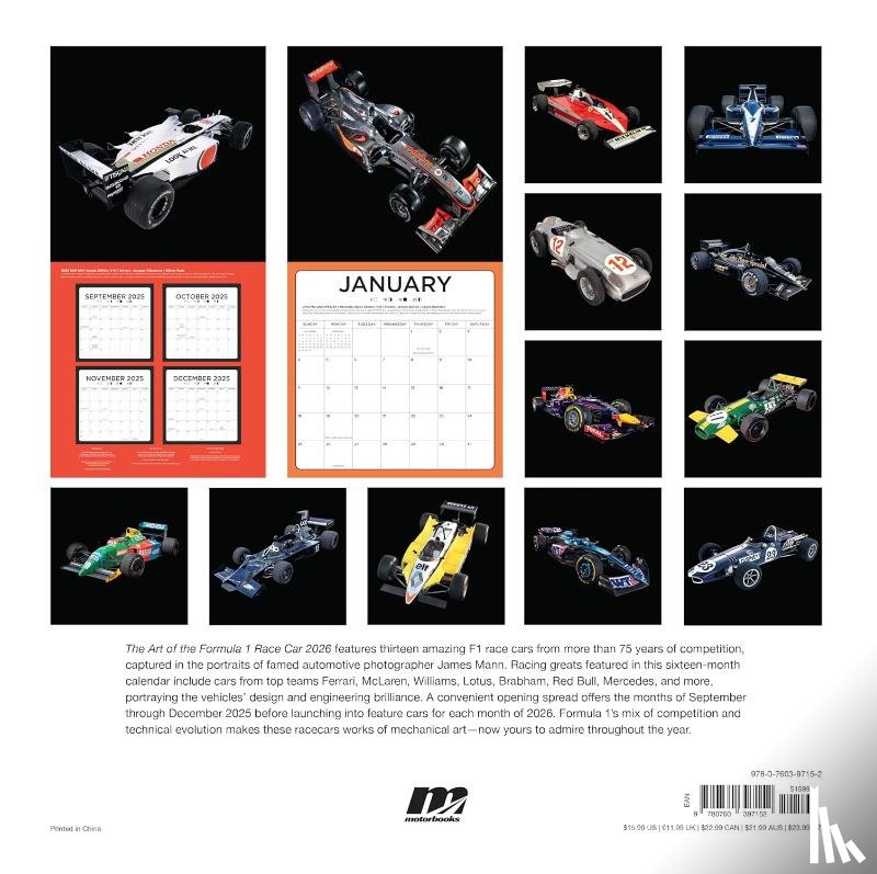 Mann, James - The Art of the Formula 1 Race Car 2026 16-Month Calendar