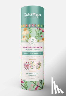 Gibbs, Olivia - Colormaps Paint-By-Number Relaxing Garden: Everything You Need to Create 3 Beautiful Paintings: 3 Colored-Line Canvases, 12 Acrylic Paint Pots, 1 Magn