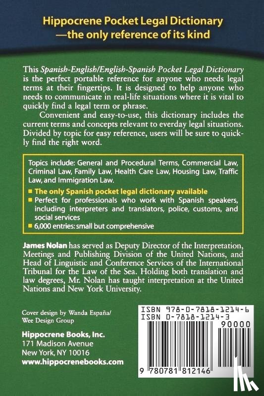 Nolan, James - Spanish-English/English-Spanish Pocket Legal Dictionary/Diccionario Juridico de Bolsillo Espanol-Ingles/Ingles-Espanol