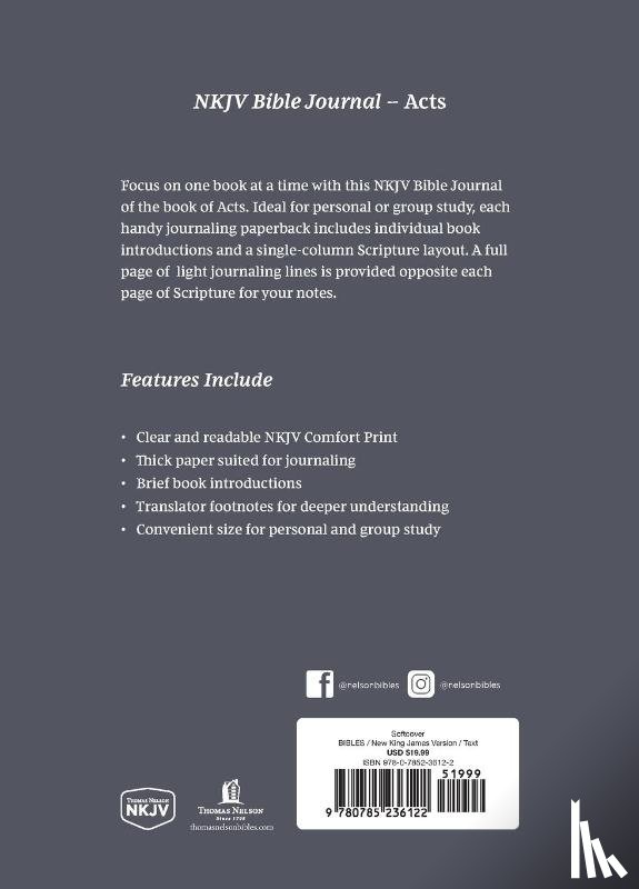 Nelson, Thomas - NKJV Bible Journal - Acts, Paperback, Comfort Print