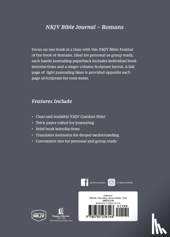 Nelson, Thomas - NKJV Bible Journal - Romans, Paperback, Comfort Print