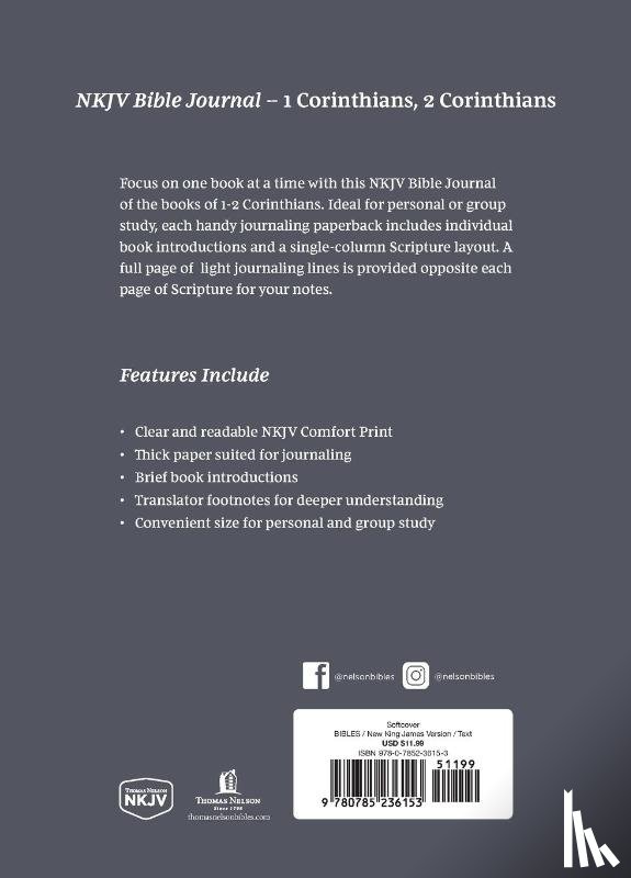 Nelson, Thomas - NKJV Bible Journal - 1-2 Corinthians, Paperback, Comfort Print