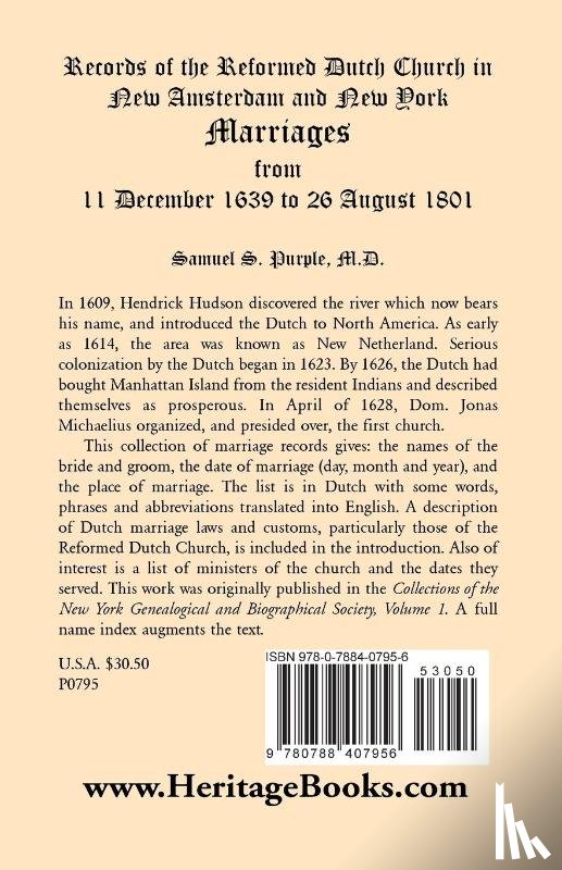 Purple, Samuel S - Records of the Reformed Dutch Church in New Amsterdam and New York, Marriages from 11 December 1639 to 26 August 1801