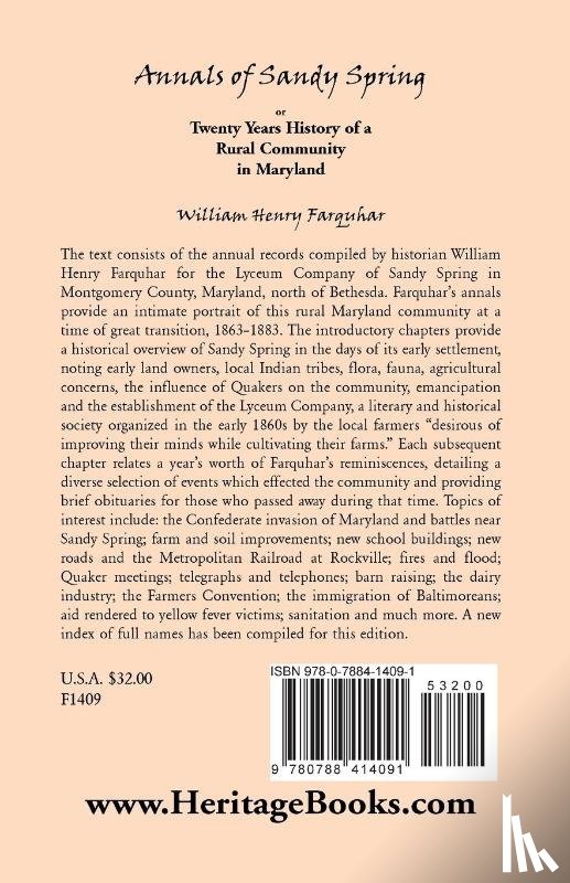 Farquhar, William Henry - Annals of Sandy Spring, Twenty Years of History of a Rural Community in Maryland