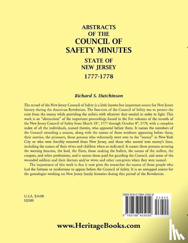 Hutchinson, Richard S - Abstracts of the Council of Safety Minutes State of New Jersey, 1777-1778