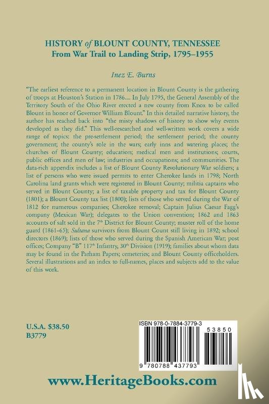 Burns, Inez E - History of Blount County, Tennessee, From War Trail to Landing Strip, 1795-1955