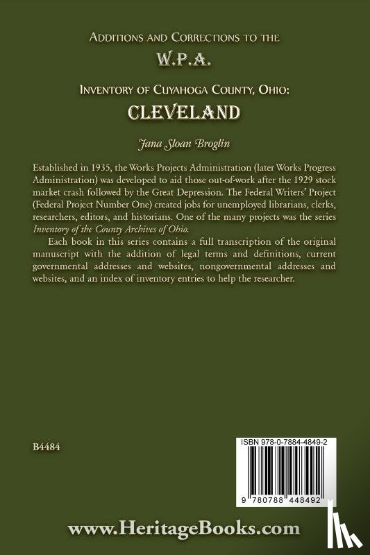 Broglin, Jana - Additions and Corrections to the W.P.A. Inventory of Cuyahoga County, Ohio