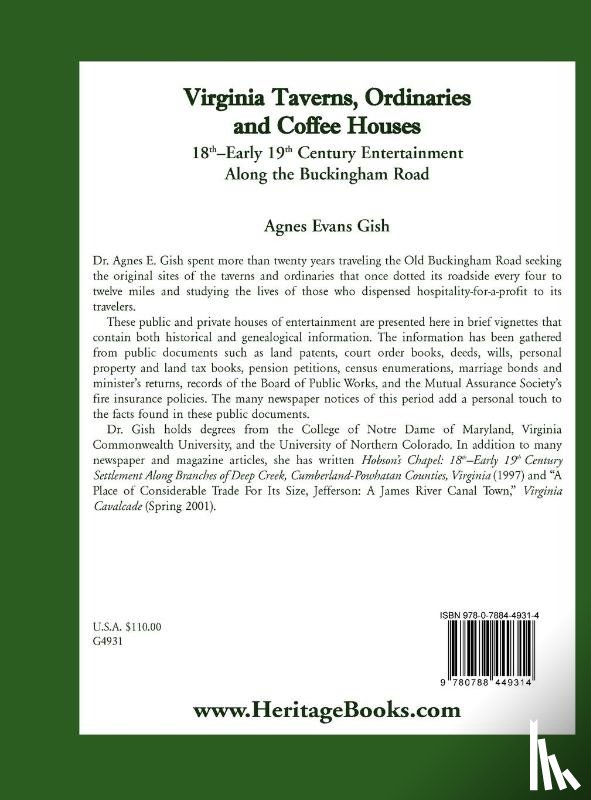 Gish, Agnes Evans - Virginia Taverns, Ordinaries and Coffee Houses