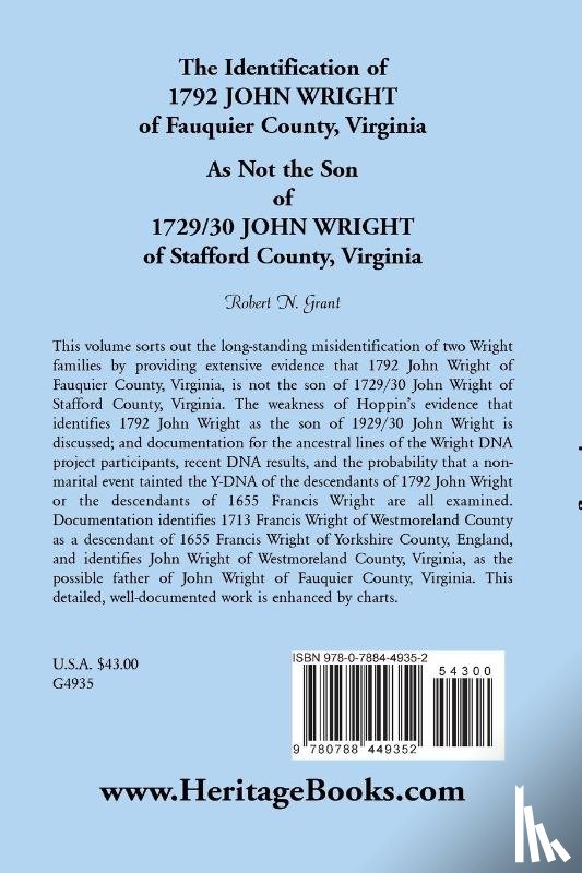 Grant, Robert N - The Identification of 1792 John Wright of Fauquier County, Virginia, as Not the Son of 1792/30 John Wright of Stafford County, Virginia