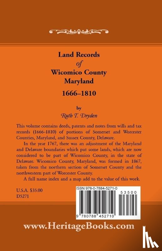 Dryden, Ruth T - Land Records Wicomico County, Maryland, 1666-1810