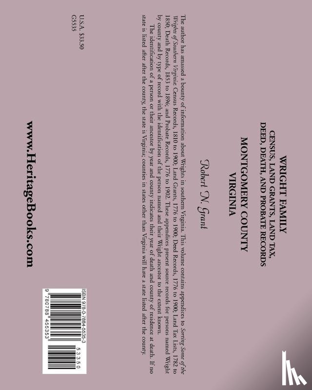 Grant, Robert N - Wright Family Census, Land Grants, Land Tax, Deed, Death, and Probate Records, Montgomery County, Virginia