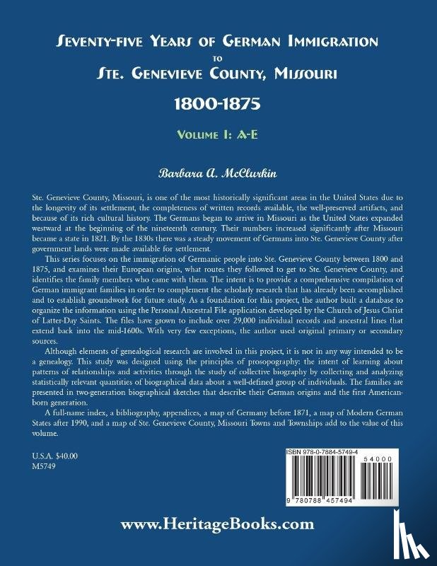 McClurkin, Barbara A - Seventy-Five Years of German Immigration to Ste. Genevieve County, Missouri