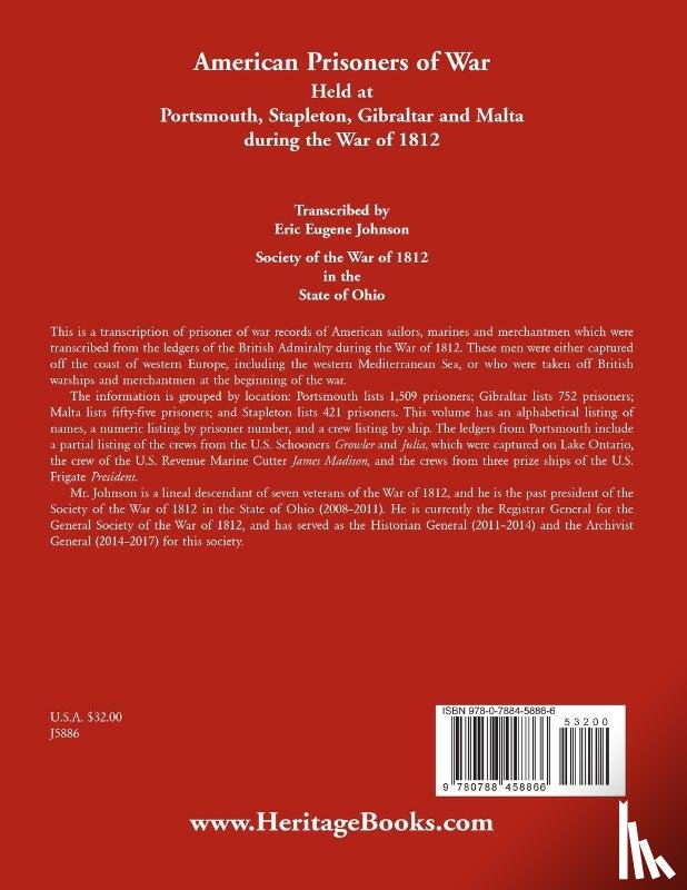 Johnson, Eric Eugene - American Prisoners of War Held At Portsmouth, Stapleton, Gibraltar and Malta during the War of 1812