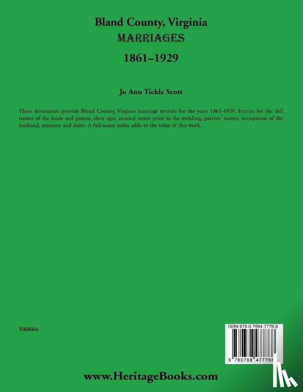 Scott, Joann - Bland County, Virginia Marriages, 1861-1929