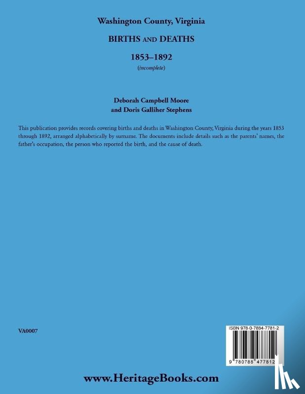 Moore, Deborah - Washington County, Virginia Births and Deaths, 1853-1892 (incomplete)