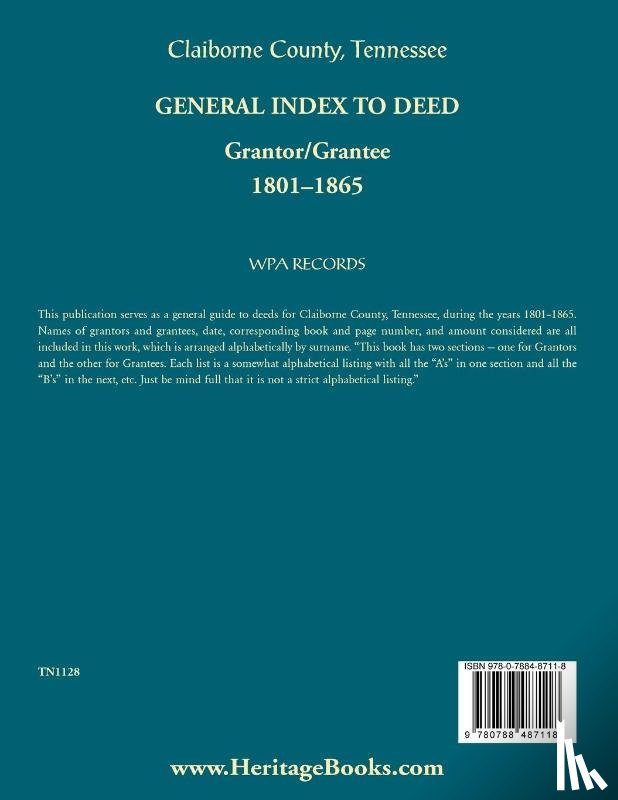 Wpa Records - Claiborne County, Tennessee General Index to Deed, Grantor/Grantee, 1801-1865