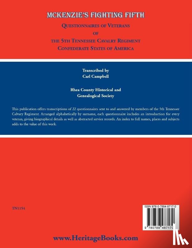 Rhea County Historical Society - McKenzie's Fighting Fifth, Questionnaires of Veterans of the 5th Tennessee Cavalry Regiment Confederate States of America
