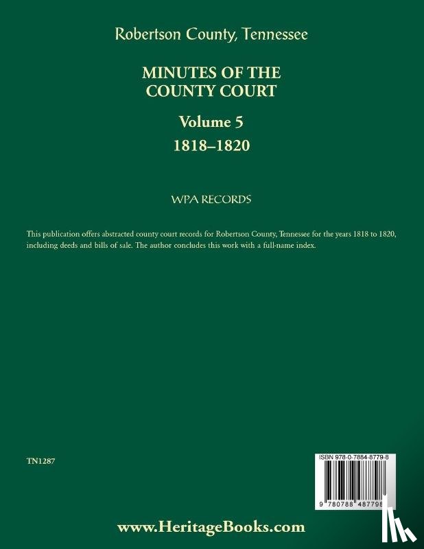 Wpa Records - Robertson County, Tennessee Minutes of the County Court, Volume 5, 1818-1820