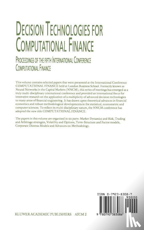 Apostolos-Paul N. Refenes, Andrew N. Burgess, John E. Moody - Decision Technologies for Computational Finance