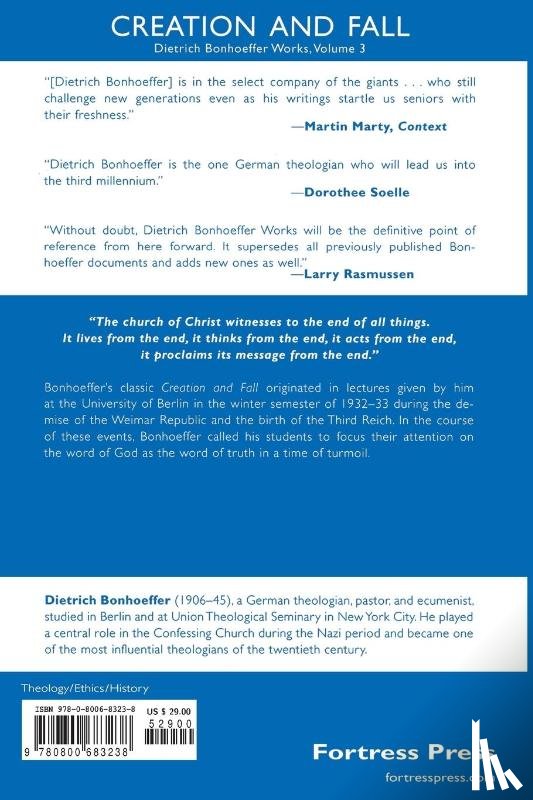 Bonhoeffer, Dietrich, Bax, Douglas Stephen - Creation and Fall