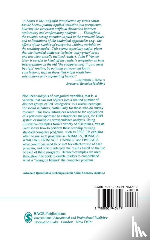 van de Geer, John - Multivariate Analysis of Categorical Data: Applications