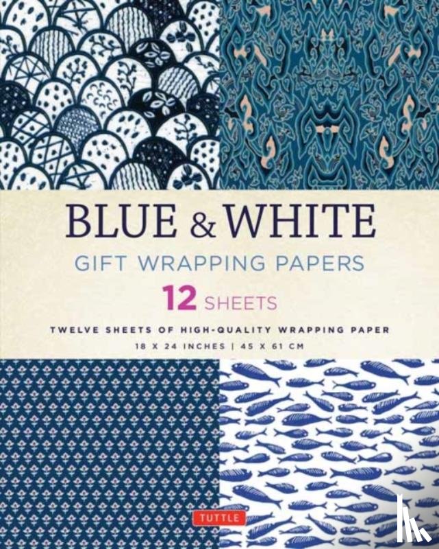  - Blue & White Gift Wrapping Papers - 12 Sheets