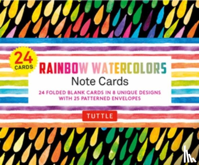 Tuttle Studio - Rainbow Watercolors Note Cards, 24 Blank Cards: 8 Unique Designs with 25 Patterned Envelopes