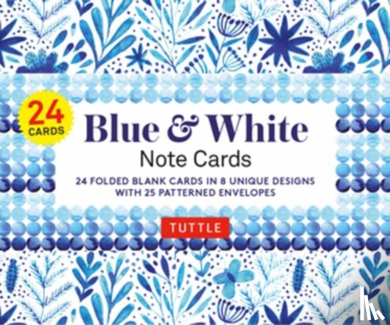 Tuttle Studio - Blue & White Note Cards, 24 Blank Cards: 8 Unique Designs with 25 Patterned Envelopes