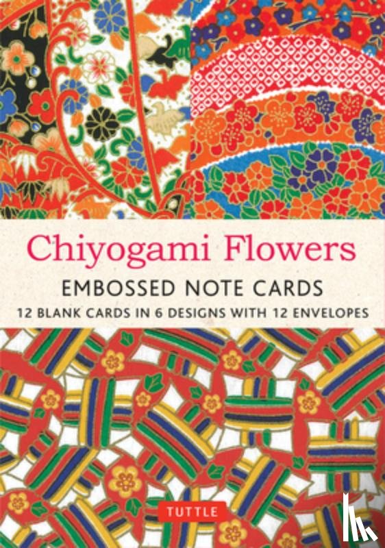 Tuttle Studio - Chiyogami Flowers Embossed Note Cards - 12 Cards: 12 Blank Cards in 6 Lovely Designs (2 Each) with 12 Patterned Envelopes in a Keepsake Box