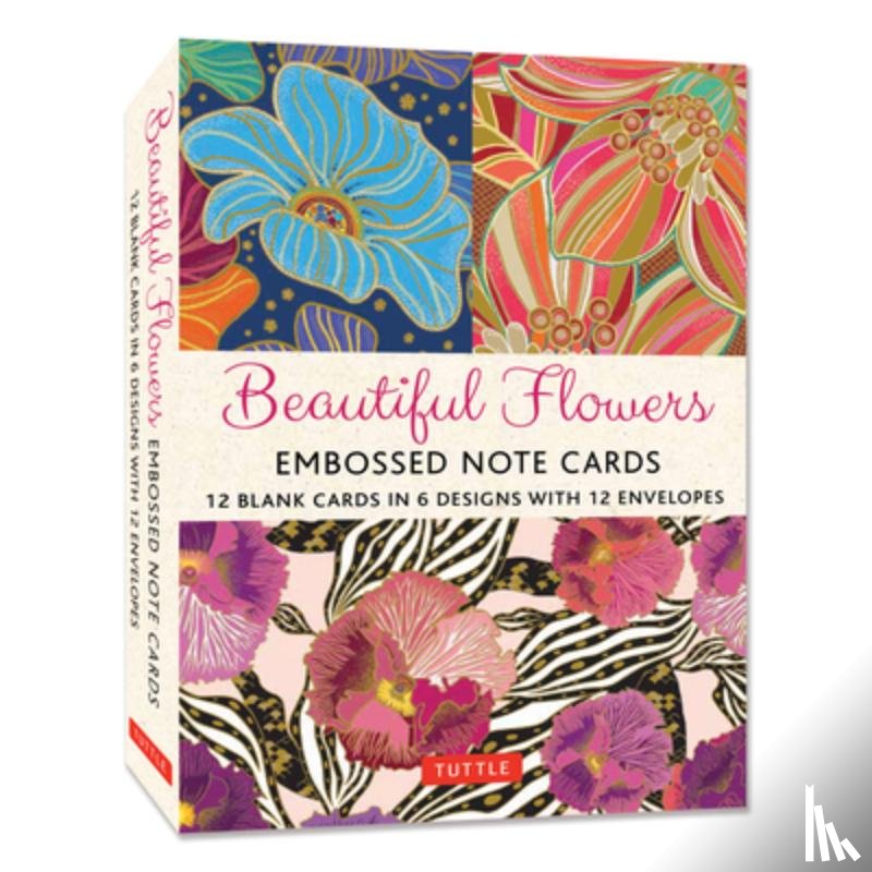 Tuttle Studio - Beautiful Flowers, 12 Embossed Note Cards: 12 Blank Cards in 6 Lovely Designs (2 Each) with 12 Patterned Envelopes in a Keepsake Box