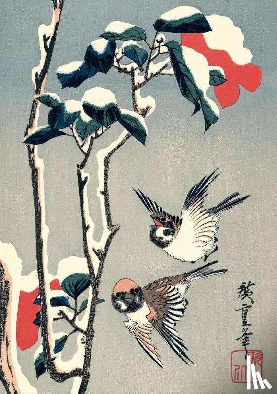  - Journal Sparrows and Camellia in Snow by Hiroshige, Lined PB