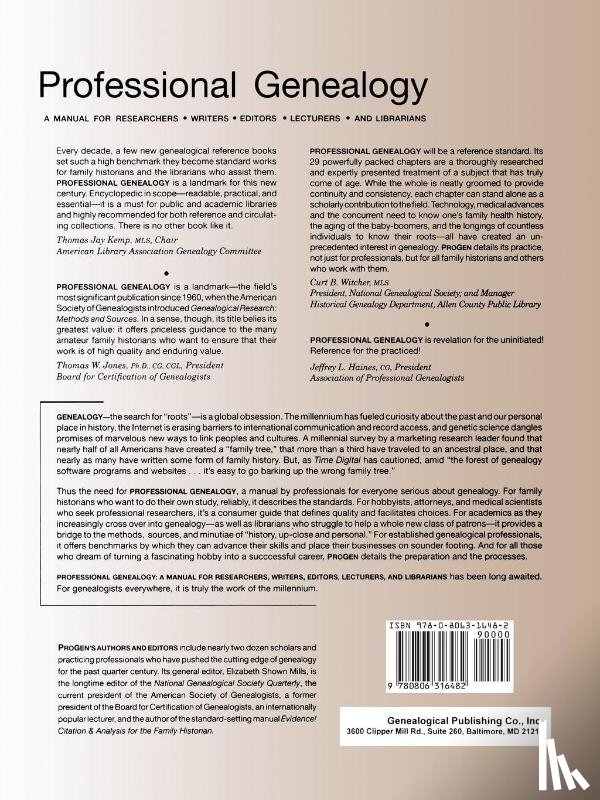 Mills, Elizabeth Shown - Professional Genealogy. A Manual for Researchers, Writers, Editors, Lecturers, and Librarians