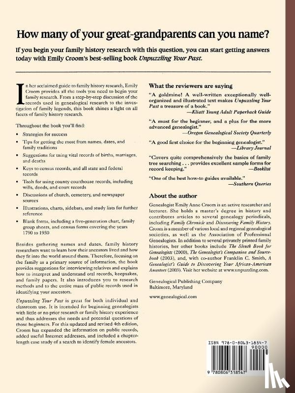 Croom, Emily Anne - Unpuzzling Your Past. The Best-Selling Basic Guide to Genealogy. Fourth Edition. Expanded, Updated and Revised