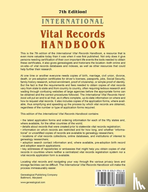 Kemp, Thomas Jay - International Vital Records Handbook. 7th Edition