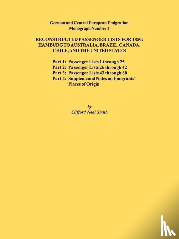 Smith, Clifford Neal - Reconstructed Passenger Lists for 1850