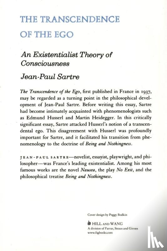 Sartre, Jean-Paul - The Transcendence of the EGO