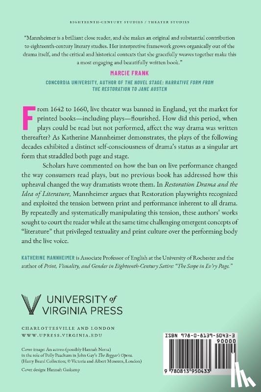 Mannheimer, Katherine - Restoration Drama and the Idea of Literature