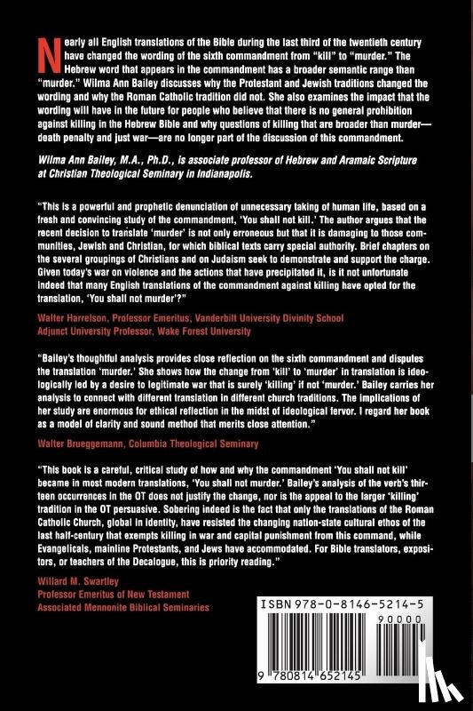 Bailey, Wilma Ann - "You Shall Not Kill" or "You Shall Not Murder"?"