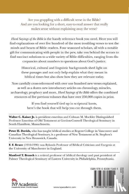Kaiser, Walter C., Davids, Peter H., Bruce, F. F. - Hard Sayings of the Bible