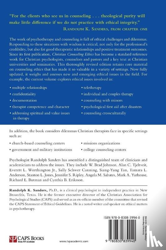 Sanders, Randolph K. - Christian Counseling Ethics – A Handbook for Psychologists, Therapists and Pastors