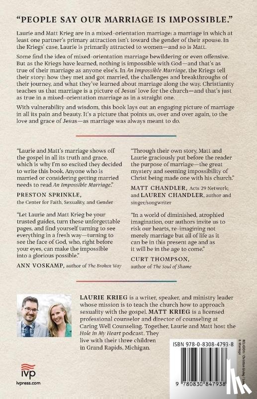 Krieg, Laurie, Krieg, Matt - An Impossible Marriage – What Our Mixed–Orientation Marriage Has Taught Us About Love and the Gospel