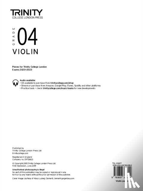 TRIN COLLEGE LONDON - VIOLIN 20202023 GRADE 4 PART ONLY