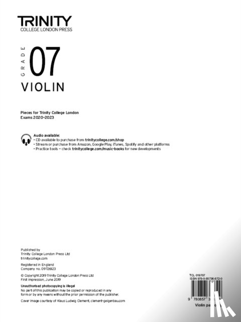 TRIN COLLEGE LONDON - VIOLIN 20202023 GRADE 7 PART ONLY
