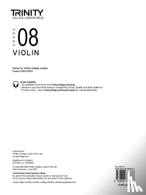 TRIN COLLEGE LONDON - VIOLIN 20202023 GRADE 8 PART ONLY
