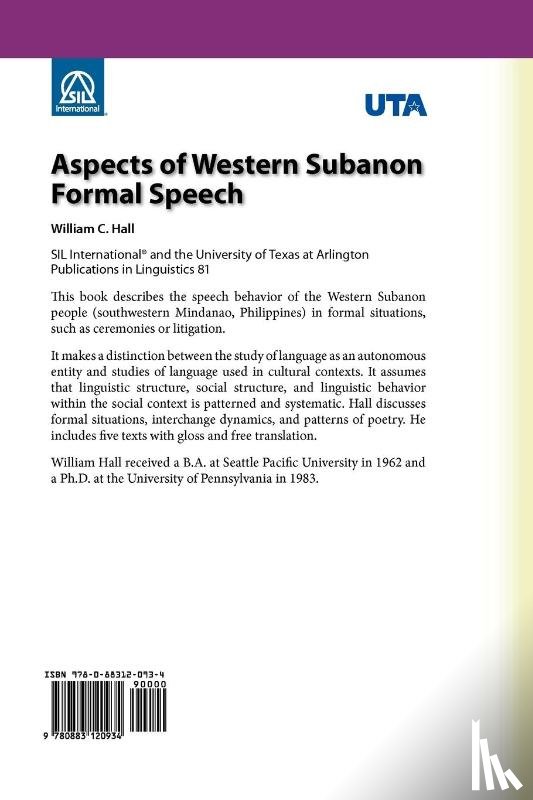 Hall, William C (Duke University) - Aspects of Western Subanon Formal Speech