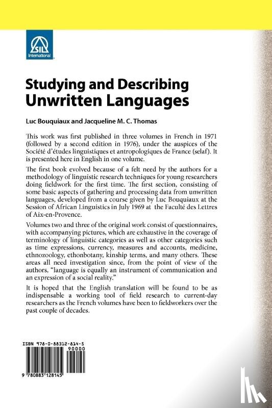Bouquiaux, Luc, Thomas, Jacqueline M C - Studying and Describing Unwritten Languages