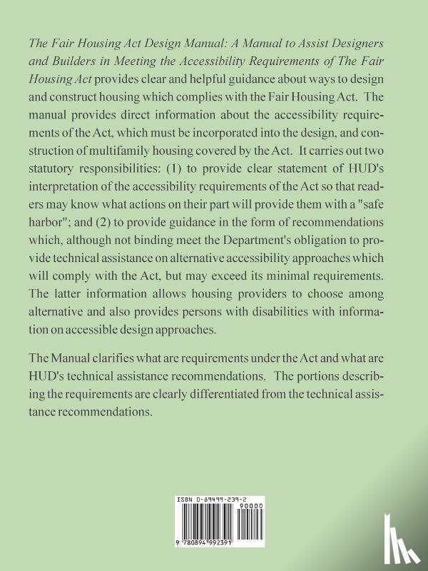 Department of Housing & Urban Developmen, Barrier Free Environments, Dept of Housing and Urban Development - Fair Housing ACT Design Manual