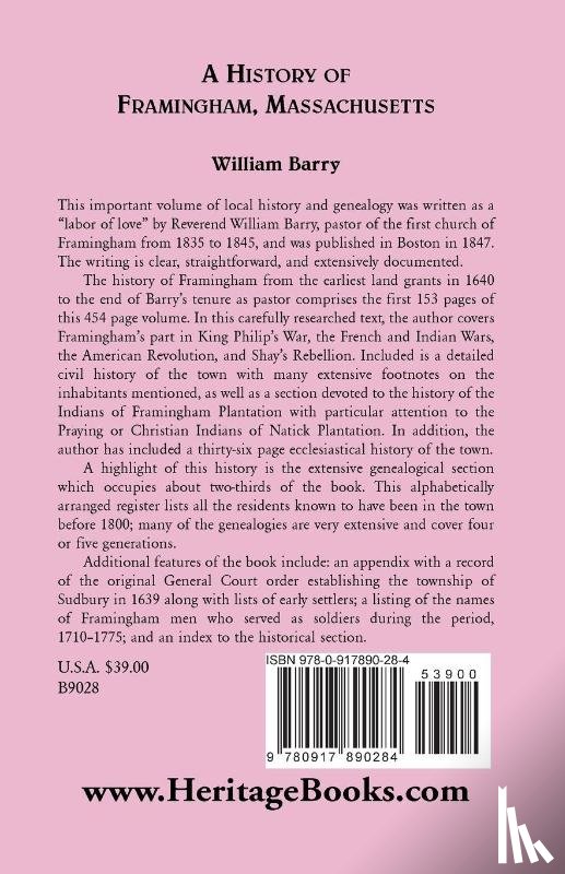 Barry, William - A History of Framingham, Massachusetts