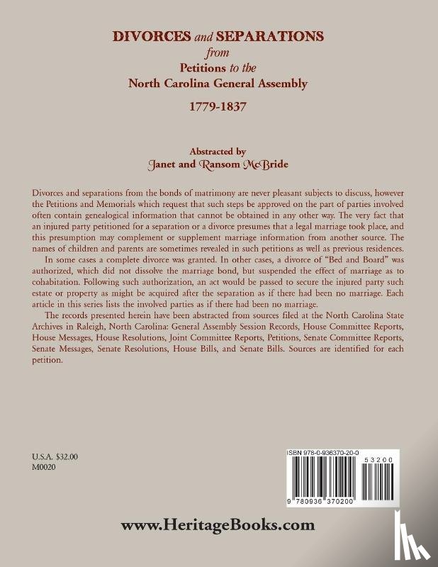 McBride, Janet, McBride, Ransom - Divorces and Separations from Petitions to the North Carolina General Assembly, 1779-1837
