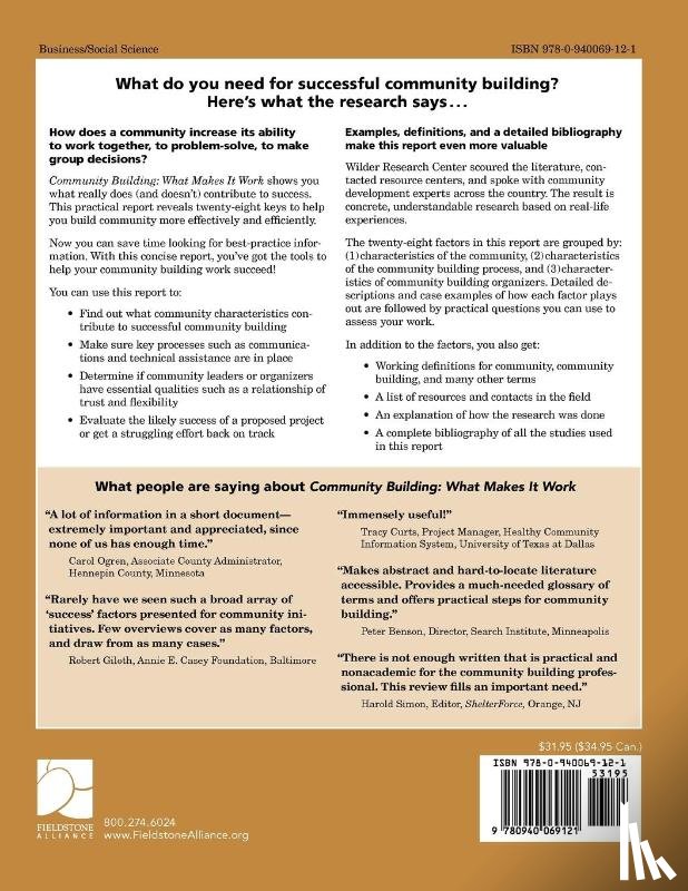 Mattessich, Paul W., Wilder Research Center - Community Building: What Makes It Work